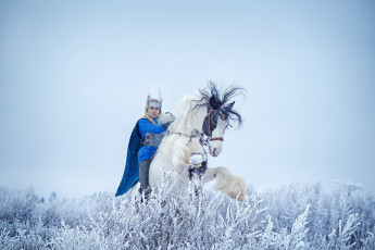 Картинка darya+lefler девушки дарья+лефлер darya lefler посланник синий blue конь лошадь жеребец тяжеловоз белый снег зима холод воин доспехи средневековье дарья лефлер cosplay блондинка девушка модель наряд поза макияж причёска взгляд