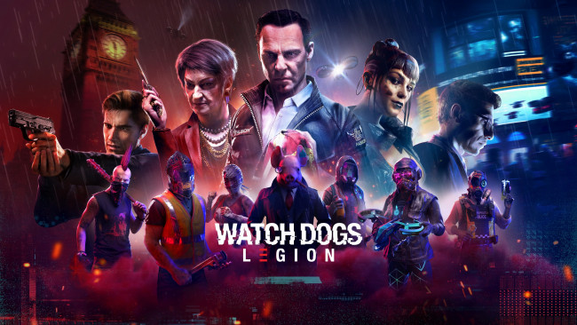 Обои картинки фото watch dogs,  legion  ,  2020, видео игры,  legion, action, adventure, ubisoft, toronto, постер, открытый, мир, вид, от, третьего, лица