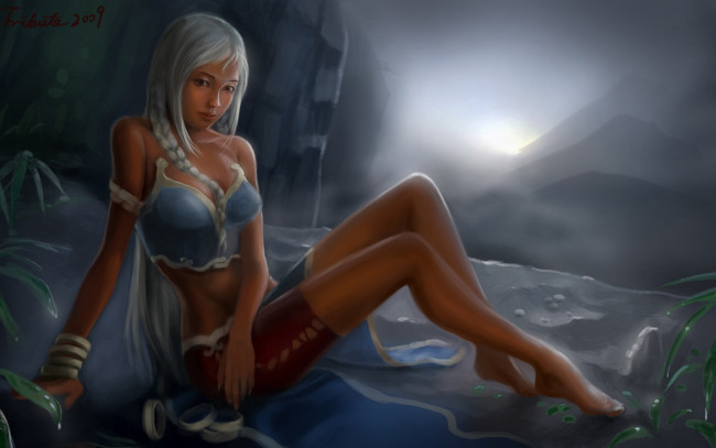 Обои картинки фото фэнтези, девушки, девушка, наряд, браслеты, скалы