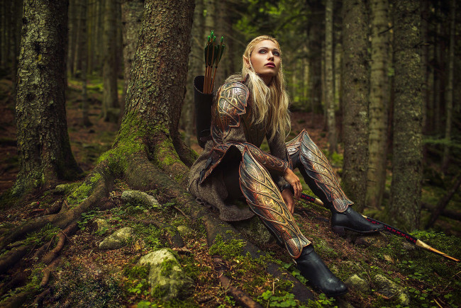 Обои картинки фото darya lefler, девушки, дарья лефлер, darya, lefler, эльф, воин, меч, доспехи, средневековье, холодное, оружие, дарья, лефлер, cosplay, блондинка, девушка, модель, наряд, поза, макияж, причёска, взгляд