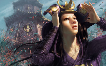 Картинка видео+игры legend+of+the+five+rings девушка листья башня