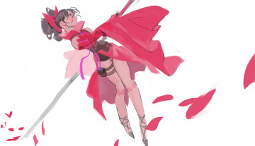 Картинка аниме оружие +техника +технологии девушка меч лепестки