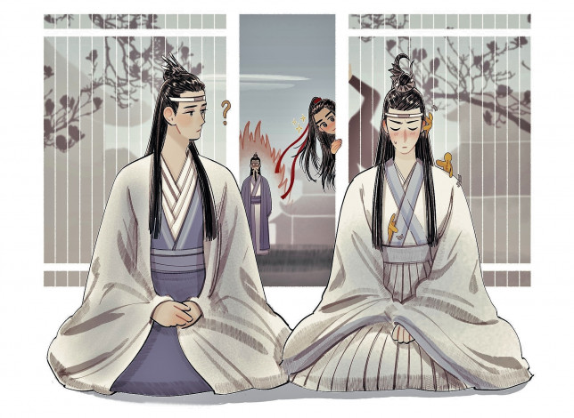 Обои картинки фото аниме, mo dao zu shi, лань, сичэнь, ванцзи, цижень, вэй, усянь, человечки