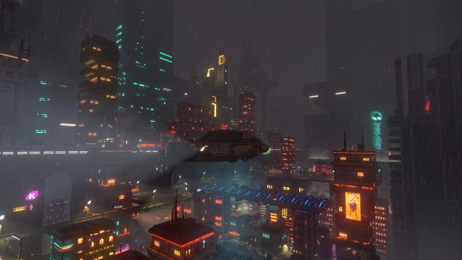 Обои картинки фото видео игры, cloudpunk, город, будущее, огни