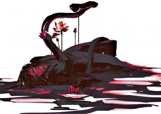 Обои картинки фото аниме, mo dao zu shi, ханахаки, лотосы, змея