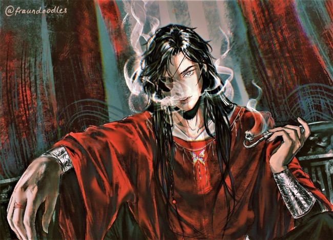 Обои картинки фото аниме, tian guan ci fu, хуа, чен, трубка