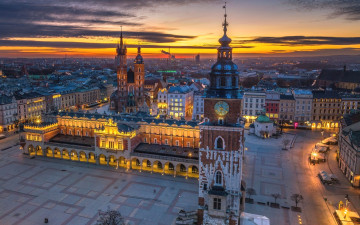 Картинка города краков+ польша вечер огни панорама