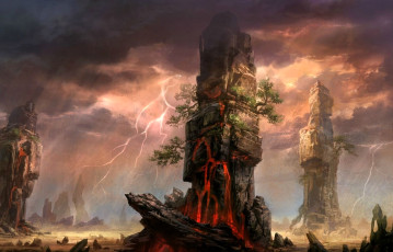 Картинка видео+игры nine+communities скалы тучи молния