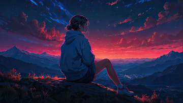 обоя аниме, пейзажи,  природа, девушка