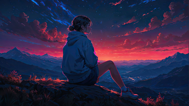 Обои картинки фото аниме, пейзажи,  природа, девушка