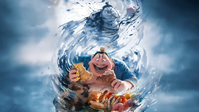 Обои картинки фото мультфильмы, ne zha zhi mo tong nao hai, ne, zha, zhi, mo, tong, nao, hai, нэчжа, побеждает, царя, драконов