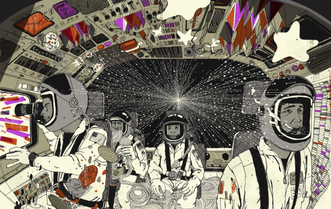 Обои картинки фото космос, астронавты, космонавты, полет, корабль, звезды, съемка