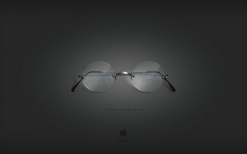 Картинка компьютеры apple яблоко логотип фон тёмный очки