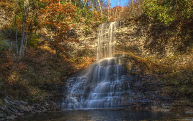 Обои картинки фото природа, водопады, скала, река