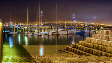 Картинка корабли порты причалы огни мост гавань яхты