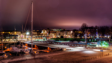 Картинка la rochelle франция города огни ночного река мост парусники дома ночь