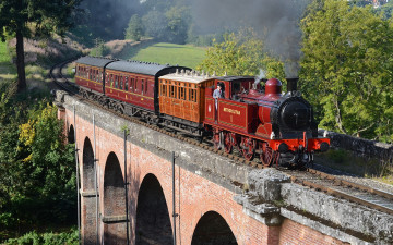 Картинка техника паровозы железная дорога мост рельсы паровоз вагоны