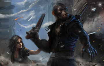 Картинка фэнтези существа очки оружие