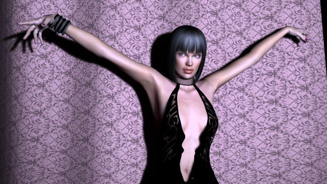 Обои картинки фото 3д, графика, people, люди, стена, взгляд, руки, девушка