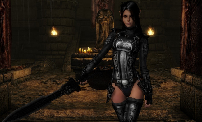 Обои картинки фото 3д, графика, elves, эльфы, меч, эльфийка, свечи