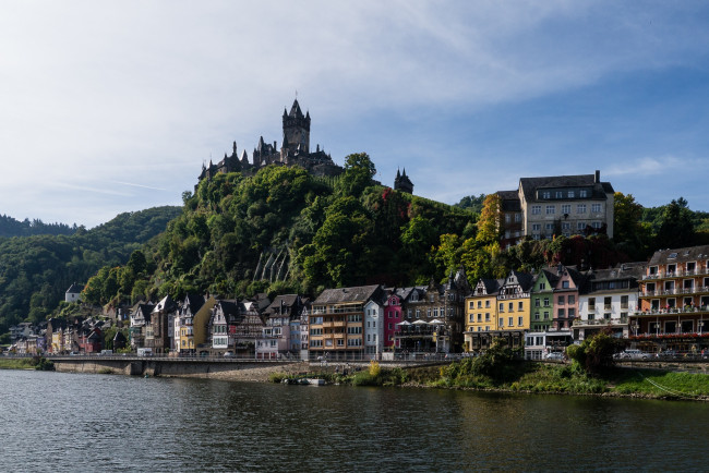 Обои картинки фото cochem, germany, города, кохем, германия, moselle, river, замок, здания, река, мозель, набережная
