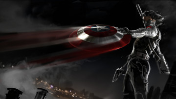Картинка рисованное кино ночь винтовка winter soldier пистолет bucky barnes оружие маска щит
