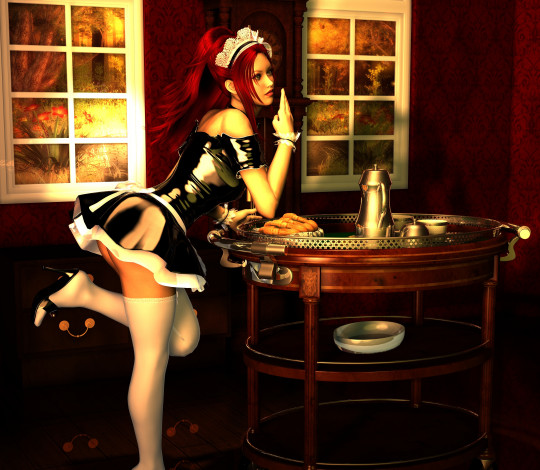 Обои картинки фото 3д графика, люди , people, кофе, стол, взгляд, девушка