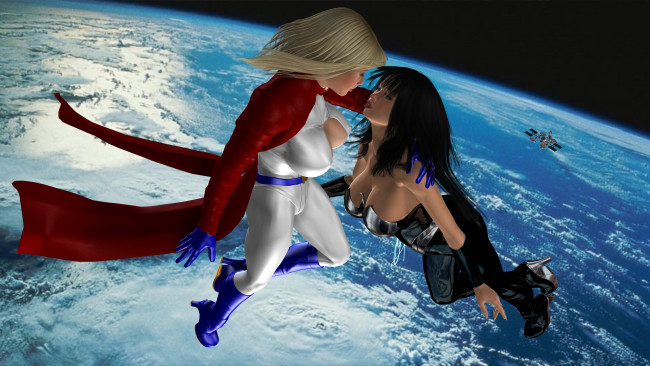 Обои картинки фото 3д графика, фракталы , fractal, облака, полет, вселенная, космический, корабль, взгляд, девушки