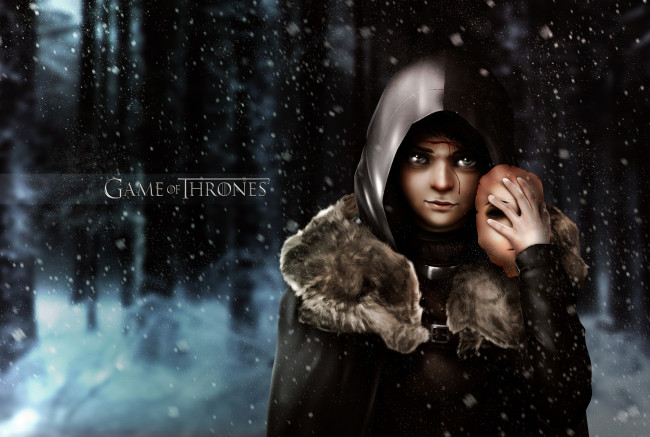 Обои картинки фото рисованное, кино, лес, престолов, арья, старк, зима, of, game, игра, thrones