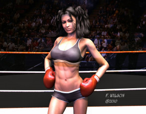 Картинка 3д+графика люди+ people девушка взгляд фон ринг перчатки