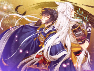 Картинка аниме touken+ranbu кимоно парни арт touken ranbu den itokiitoki5022 mikazuki munechika kogitsunemaru