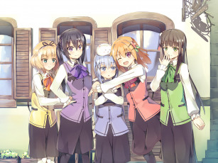 Картинка аниме gochuumon+wa+usagi+desu+ka seneto арт девочки дом