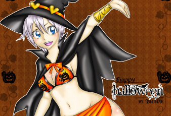 Картинка аниме fairy+tail шляпа фон взгляд девушка lisanna strauss сердечки тыквы