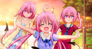 Картинка аниме to+love+ru взгляд девушки lala satalin deviluke nana asta momo velia фон улыбка