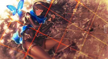 Картинка аниме unknown +другое бабочка девушка арт ayaki шарф