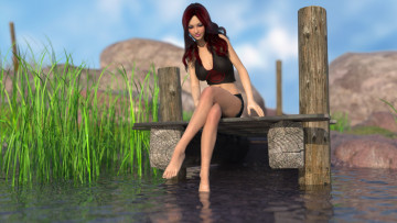 Картинка 3д+графика люди+ people фон взгляд девушка пруд