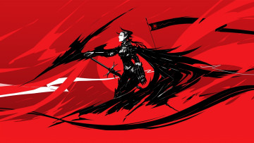 Картинка аниме ангелы +демоны рисунок banner black флаг art меч flag доспех anime накидка плащ cape рога horns by arsenixc armor черный девушка knight рыцарь demon демон cloak стяг знамя арт фэнтези fantasy girl красный red sword