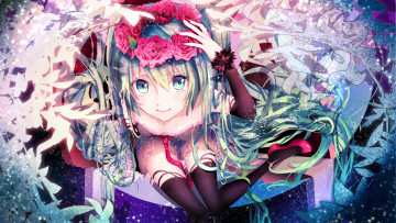 Картинка аниме vocaloid девочка венок розы взгляд арт nekomaaro hatsune miku