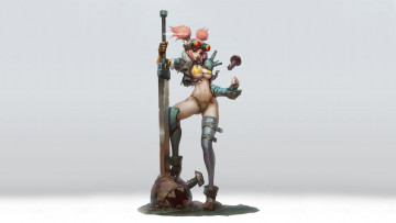 Картинка фэнтези девушки by zeronis триумф pink hair хвостики pigtails броня glasses болт bolt triumph розовые волосы доспех armor очки бикини bikini череп skull меч sword девушка girl