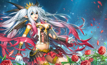 Картинка аниме ангелы +демоны роза rose by neoartcore корона crown vampire вампир принцесса девушка princess лепестки petal girl fantasy фэнтези рисунок арт