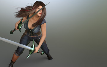 Картинка 3д+графика люди+ people фон оружие взгляд девушка