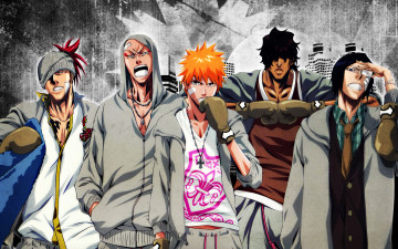 Картинка аниме bleach ichigo kurosaki renji abarai uryuu ishida ikkaku madarame yasutora sado