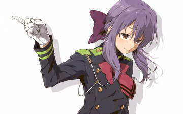 Картинка аниме owari+no+seraph жест волосы фон взгляд девушка hiiragi shinoa