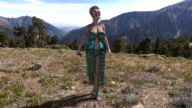 Обои картинки фото 3д графика, эльфы , elves, горы, природа, эльф, взгляд, фон, девушка