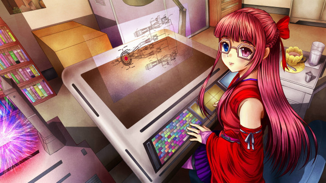 Обои картинки фото аниме, оружие,  техника,  технологии, техника, девушка, арт, ilolamai, компьютер