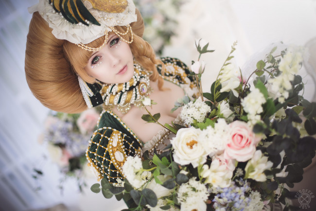 Обои картинки фото разное, cosplay , косплей, цветы, причёска, костюм, девушка, арт, agnessblanvradica