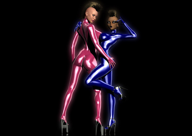 Обои картинки фото 3д графика, фантазия , fantasy, латекс, взгляд, фон, девушки