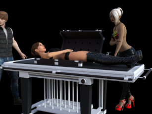 обоя 3д графика, люди , people, девушки, иллюзионисты, фон, взгляд