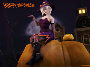 Картинка 3д+графика праздники+ holidays тыква фон взгляд девушка