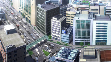 Картинка рисованное города шоссе дорога здание машина небоскреб